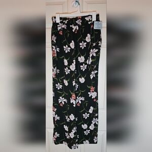 Shade & Shore Black White Floral Ruffle Waist Cover Up Pants - Small (4-6) NWT